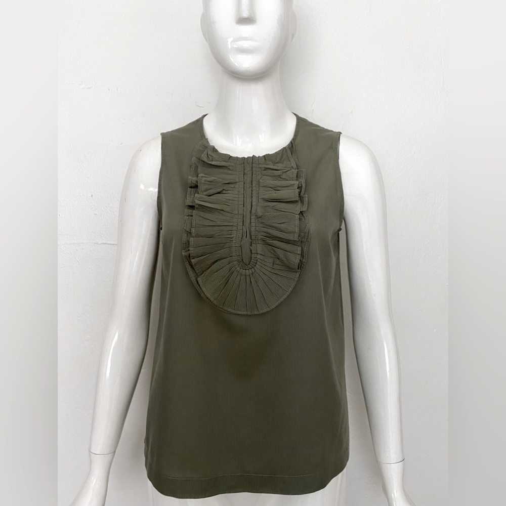 MARC BY MARC JACOBS OLIVE GREEN RUFFLE SLEEVELESS COTTON TOP SHIRT BLOUSE XS - Picture 2 of 14